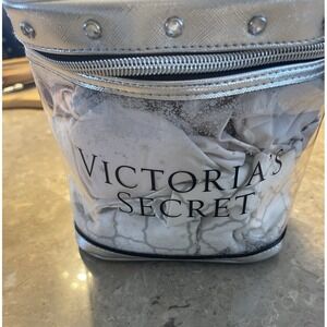 Victoria's Secret Clear Metallic Train Case Travel Makeup Cosmetic Bag